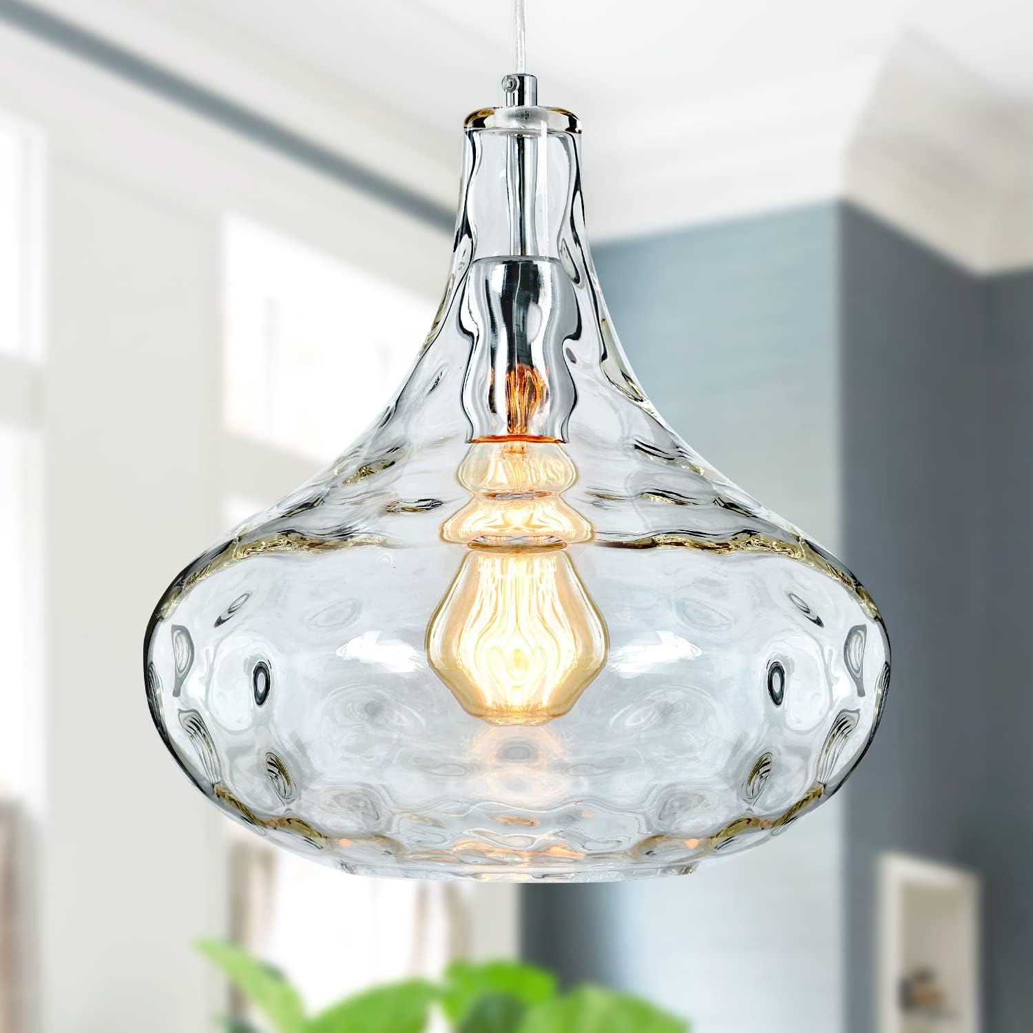 KOKAiZeeKi Farmhouse Vintage Glass Pendant Light with Handblown